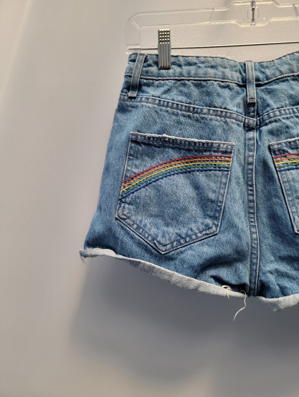 Show Me Your Mumu Blue Arizona High Waisted Shorts Size 25 Blue Rainbow Pockets - Picture 9 of 13